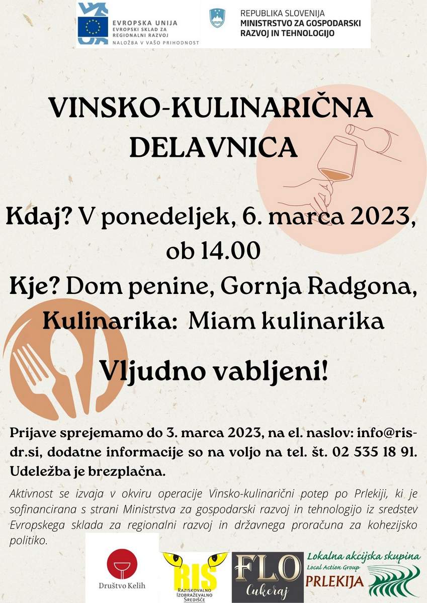 Vabilo na Vinsko-kulinarično delavnico